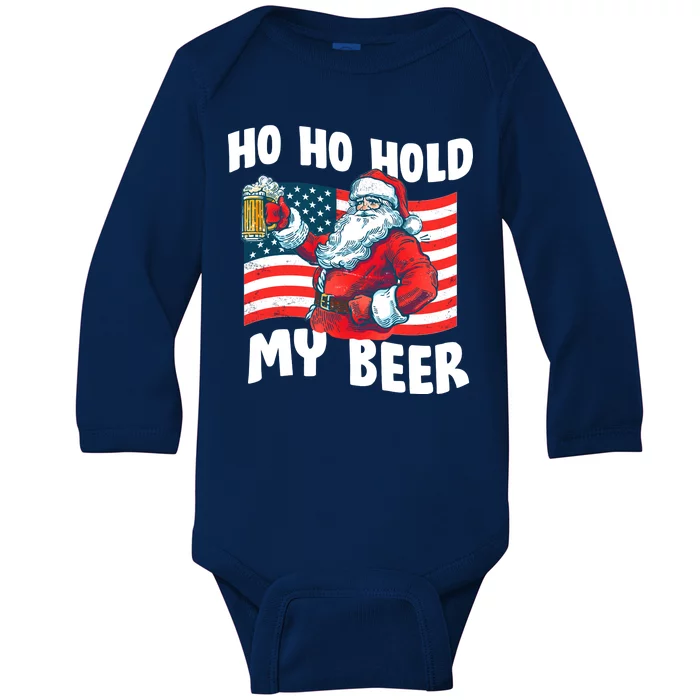 Ho Ho Hold My Beer Christmas In July Baby Long Sleeve Bodysuit