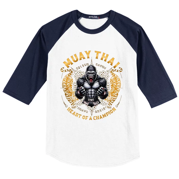 Heart Of A Champion Kickboxing And Muay Thai Angry Gorilla Baseball Sleeve Shirt