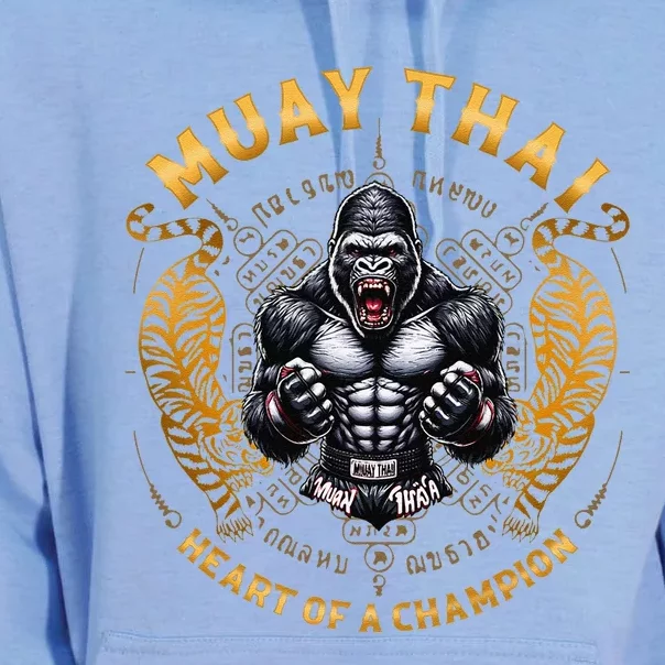 Heart Of A Champion Kickboxing And Muay Thai Angry Gorilla Unisex Surf Hoodie