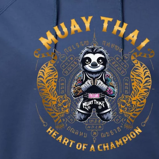 Heart Of A Champion Kickboxing And Muay Thai Cute Sloth Performance Fleece Hoodie