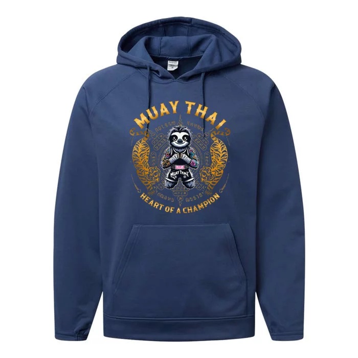 Heart Of A Champion Kickboxing And Muay Thai Cute Sloth Performance Fleece Hoodie