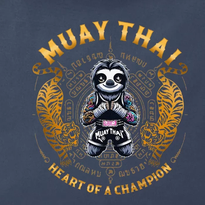 Heart Of A Champion Kickboxing And Muay Thai Cute Sloth Zip Tote Bag