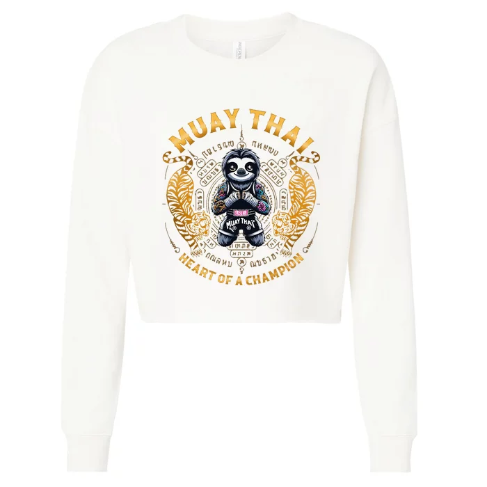 Heart Of A Champion Kickboxing And Muay Thai Cute Sloth Cropped Pullover Crew