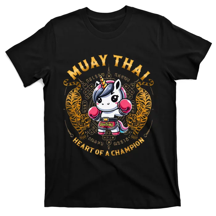 Heart Of A Champion Kickboxing And Muay Thai Cute Unicorn T-Shirt