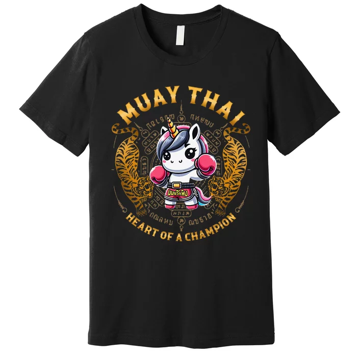 Heart Of A Champion Kickboxing And Muay Thai Cute Unicorn Premium T-Shirt