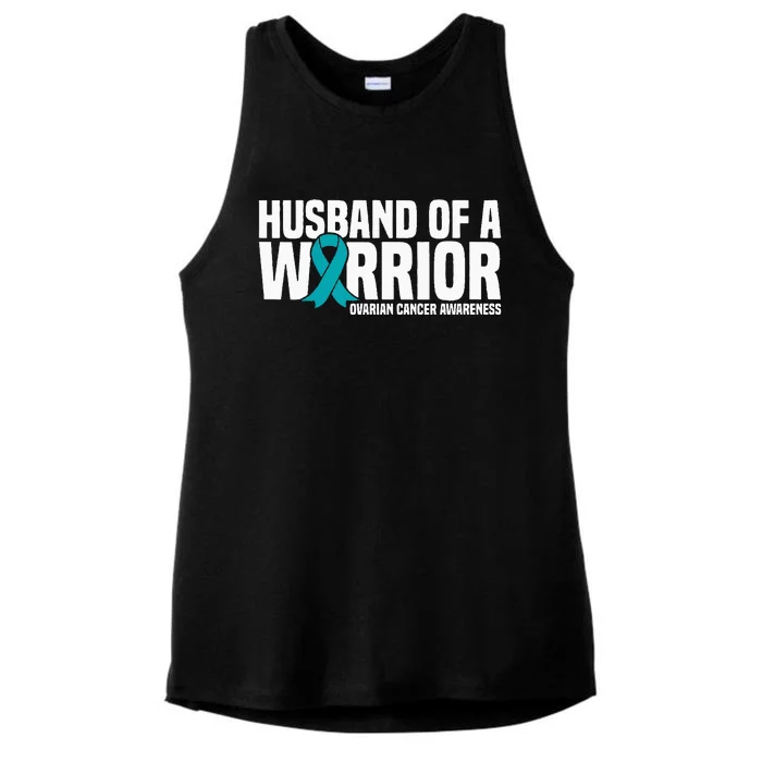 Husband Of A Warrior Teal Ribbon Ovarian Cancer Awareness Ladies Tri-Blend Wicking Tank