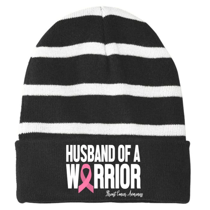 Husband Of A Warrior Breast Cancer Awanress Striped Beanie with Solid Band