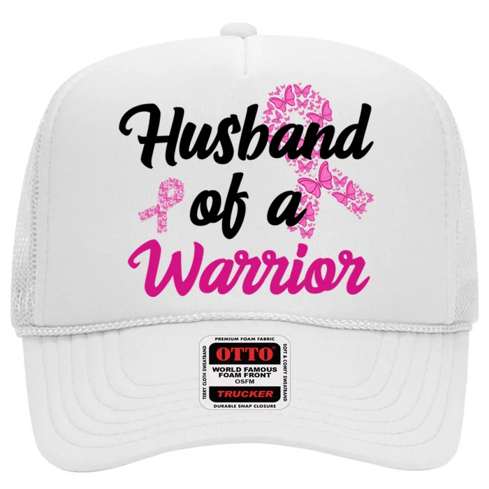 Husband Of A Warrior Breast Cancer Ribbon High Crown Mesh Trucker Hat