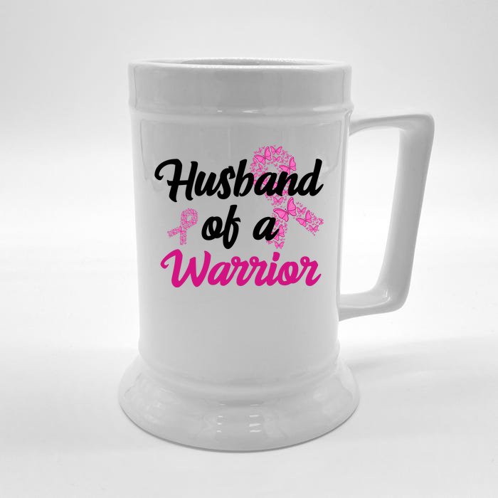 Husband Of A Warrior Breast Cancer Ribbon Front & Back Beer Stein