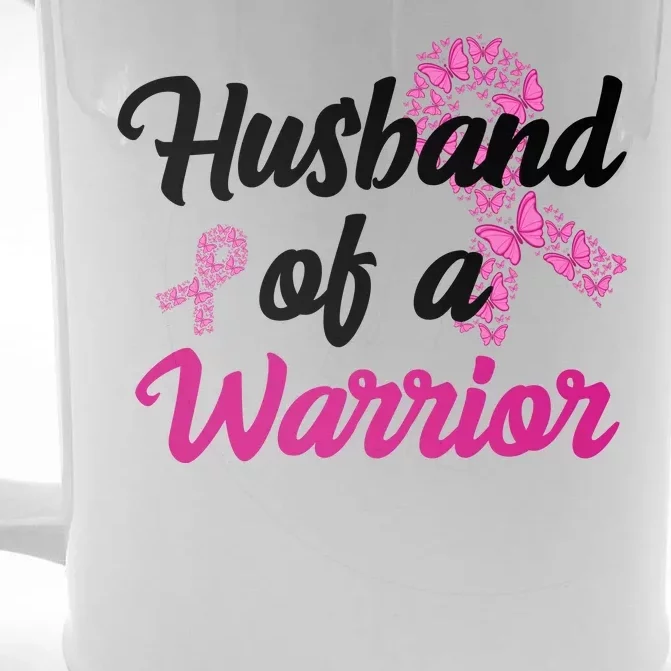 Husband Of A Warrior Breast Cancer Ribbon Front & Back Beer Stein