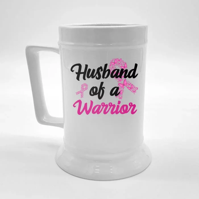 Husband Of A Warrior Breast Cancer Ribbon Front & Back Beer Stein