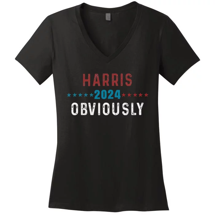 Harris. Obviously. A Vote For 2024 President Kamala Harris Women's V-Neck T-Shirt