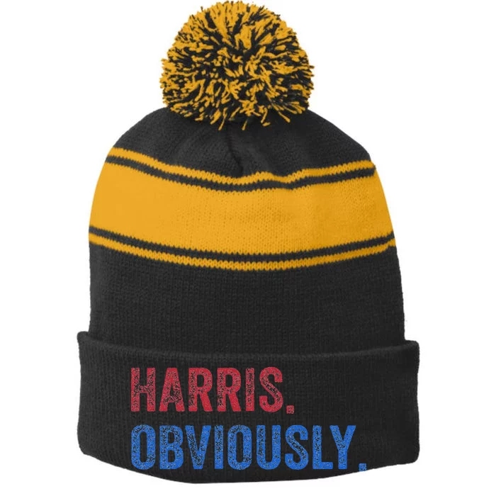 Harris. Obviously. A Vote For 2024 President Kamala Harris Stripe Pom Pom Beanie