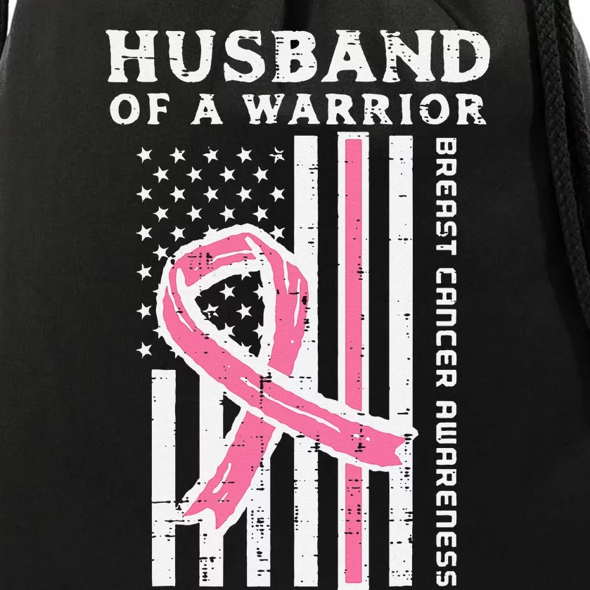 Husband Of A Warrior American Flag Breast Cancer Awareness Drawstring Bag