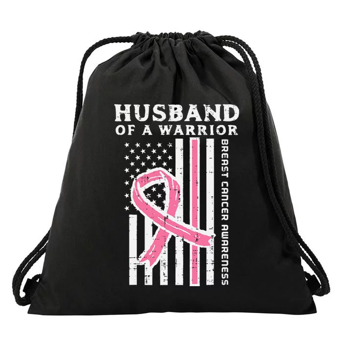 Husband Of A Warrior American Flag Breast Cancer Awareness Drawstring Bag