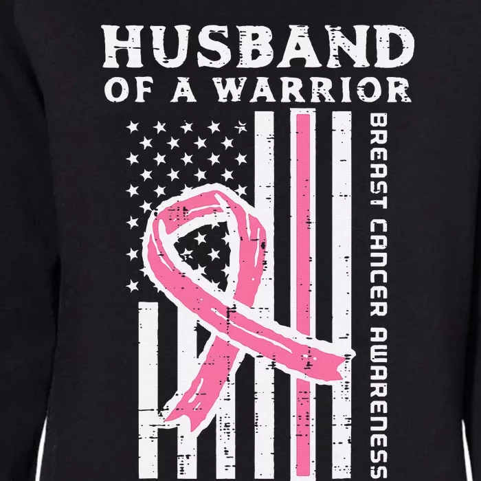 Husband Of A Warrior American Flag Breast Cancer Awareness Womens California Wash Sweatshirt