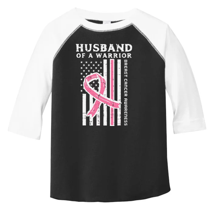 Husband Of A Warrior American Flag Breast Cancer Awareness Toddler Fine Jersey T-Shirt