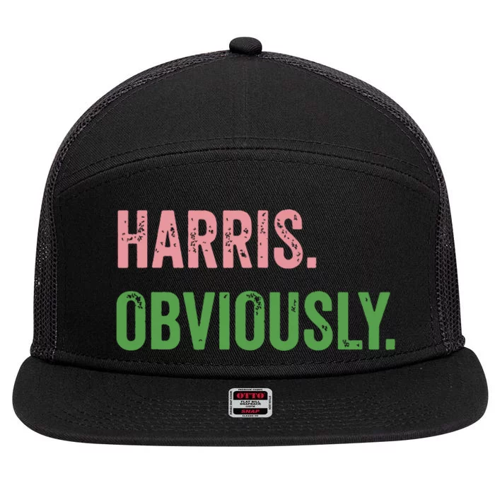 Harris Obviously A Vote For 2024 President Kamala Harris 7 Panel Mesh Trucker Snapback Hat