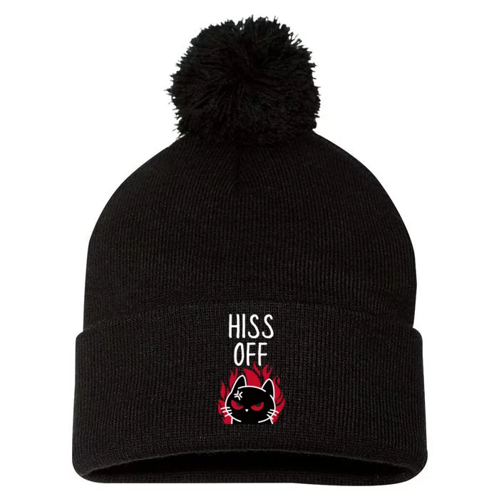 Hiss Off Angry Cat Funny Cat Pom Pom 12in Knit Beanie