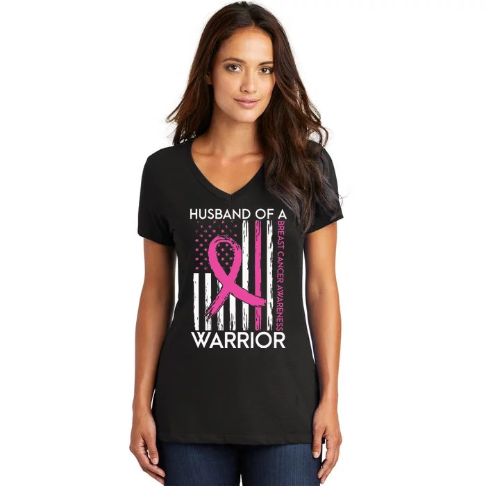 Husband Of A Warrior Breast Cancer Awareness Support Squad Women's V-Neck T-Shirt