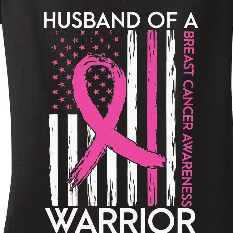 Husband Of A Warrior Breast Cancer Awareness Support Squad Women's V-Neck T-Shirt