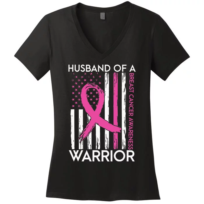 Husband Of A Warrior Breast Cancer Awareness Support Squad Women's V-Neck T-Shirt