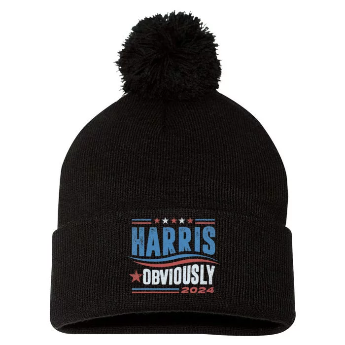 Harris Obviously A Vote For 2024 President Kamala Harris Pom Pom 12in Knit Beanie