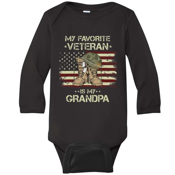 Honoring Our Army Veterans Celebrating My Grandpa Baby Long Sleeve Bodysuit