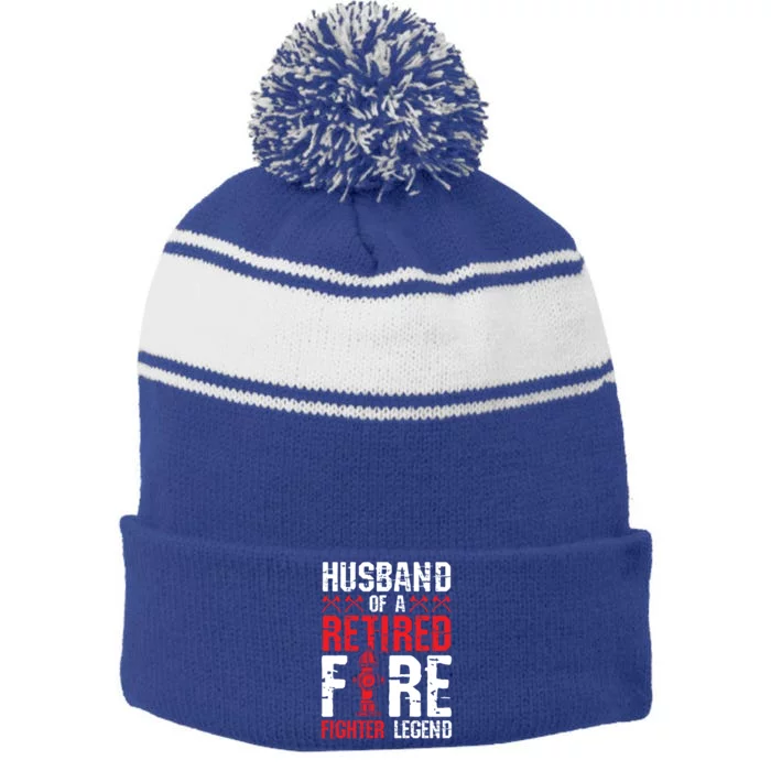 Husband Of A Retired Firefighter Legend Gift Stripe Pom Pom Beanie