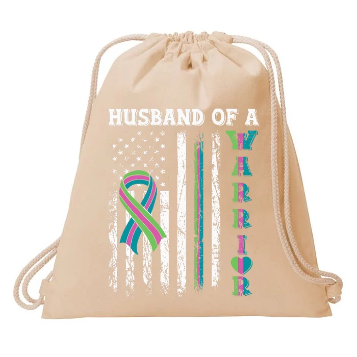 Husband Of A Warrior Metastatic Breast Cancer USA Flag Drawstring Bag