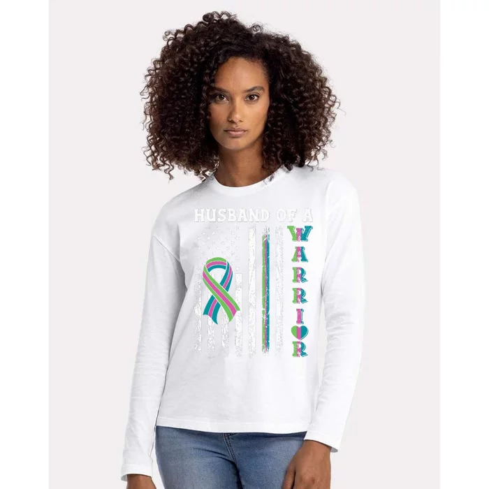 Husband Of A Warrior Metastatic Breast Cancer USA Flag Womens Cotton Relaxed Long Sleeve T-Shirt