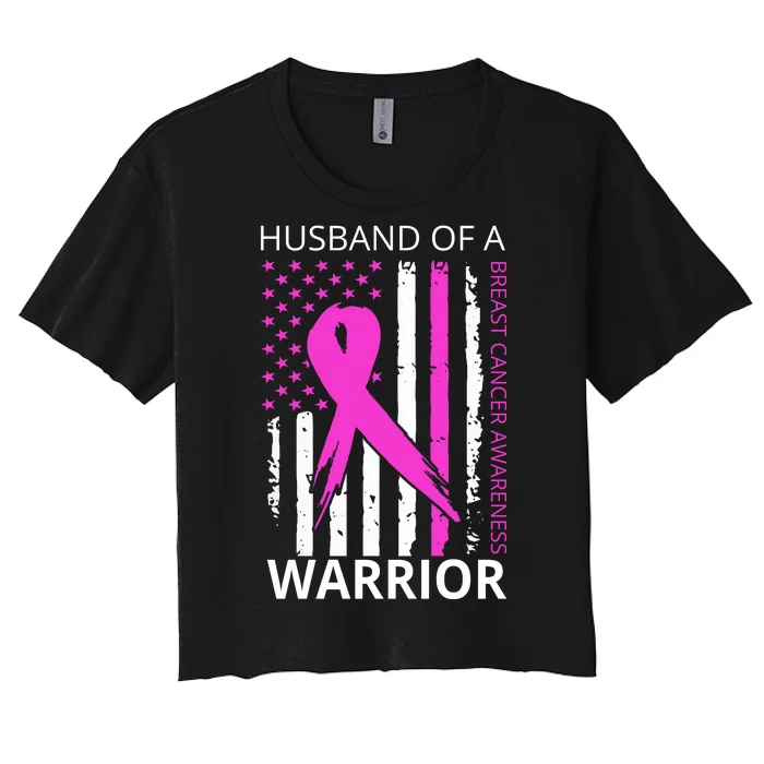 Husband Of A Warrior Breast Cancer Awareness Women's Crop Top Tee