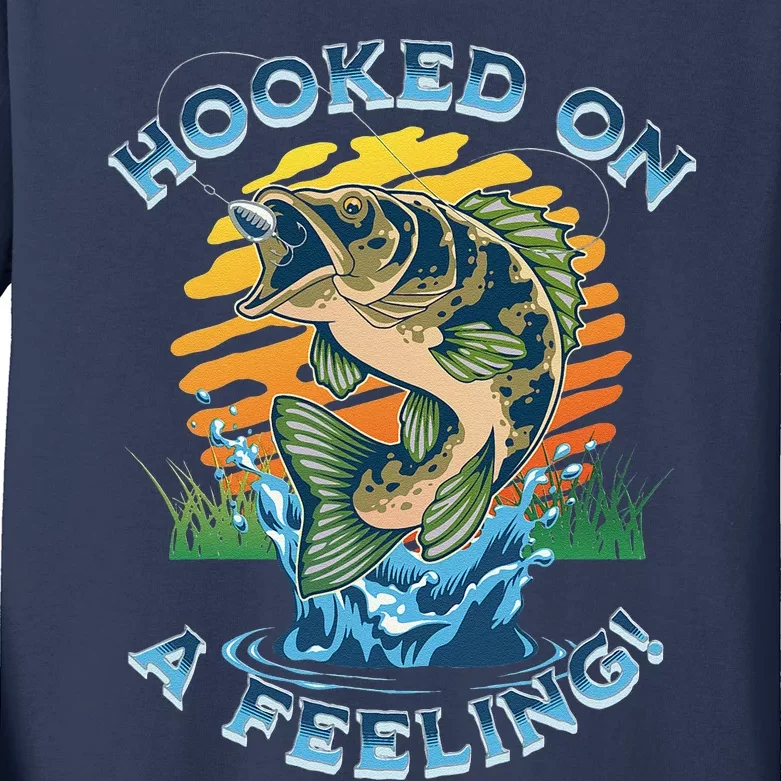 Hooked On A Feeling, Fishing Fisherman Kids Long Sleeve Shirt