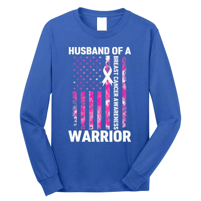 Husband Of A Warrior American Flag Breast Cancer Awareness Long Sleeve Shirt