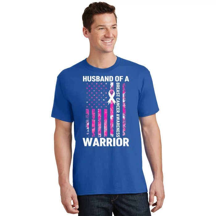 Husband Of A Warrior American Flag Breast Cancer Awareness T-Shirt