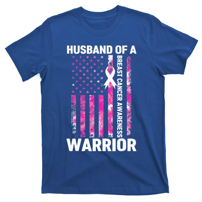 Husband Of A Warrior American Flag Breast Cancer Awareness T-Shirt