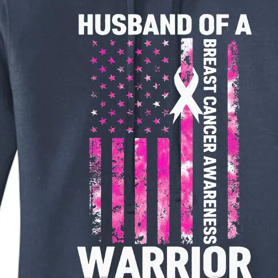 Husband Of A Warrior American Flag Breast Cancer Awareness Women's Pullover Hoodie