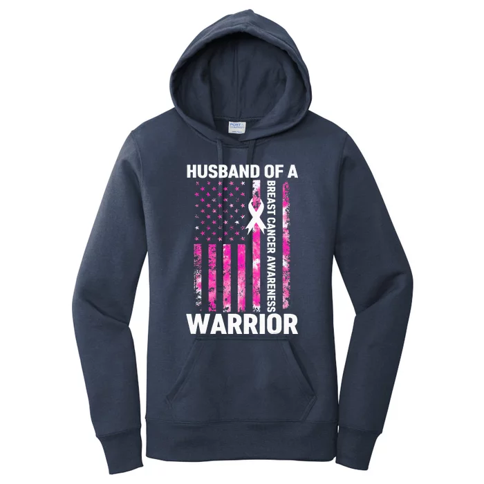 Husband Of A Warrior American Flag Breast Cancer Awareness Women's Pullover Hoodie