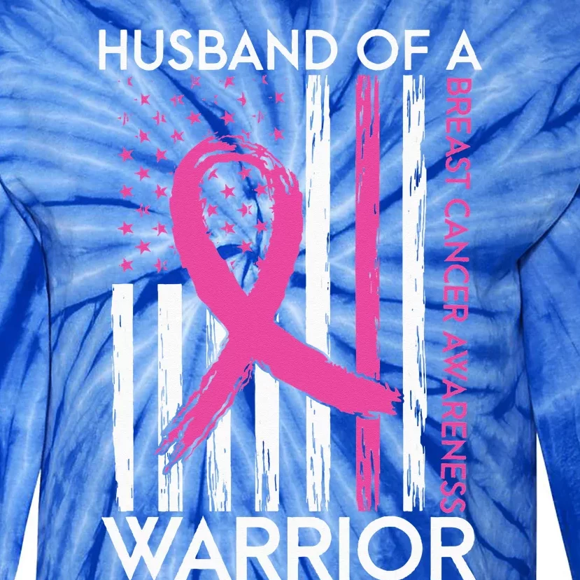 Husband Of A Warrior Breast Cancer Awareness Support Squad Tie-Dye Long Sleeve Shirt