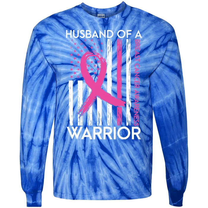 Husband Of A Warrior Breast Cancer Awareness Support Squad Tie-Dye Long Sleeve Shirt