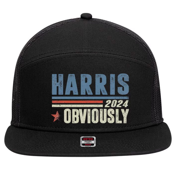 Harris Obviously A Vote For 2024 President Kamala Harris 7 Panel Mesh Trucker Snapback Hat