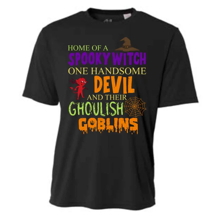 Home Of A Spooky Witch One Handsome Devil And Their Ghoulish Goblins Halloween Cooling Performance Crew T-Shirt