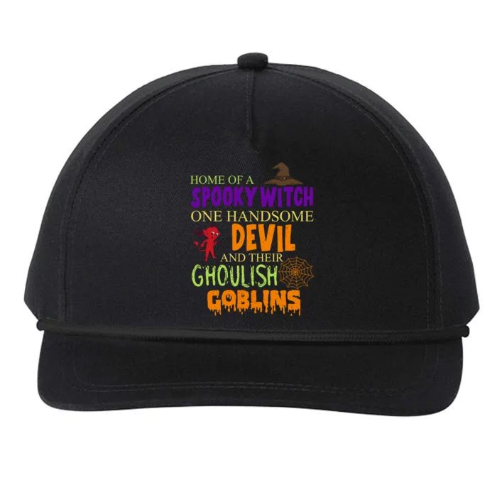 Home Of A Spooky Witch One Handsome Devil And Their Ghoulish Goblins Halloween Snapback Five-Panel Rope Hat