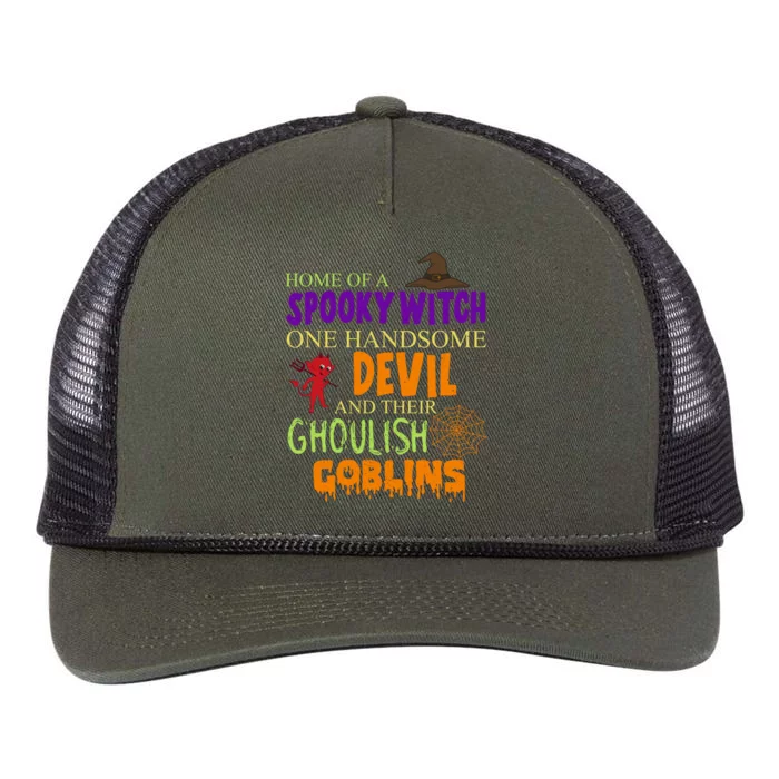 Home Of A Spooky Witch One Handsome Devil And Their Ghoulish Goblins Halloween Retro Rope Trucker Hat Cap