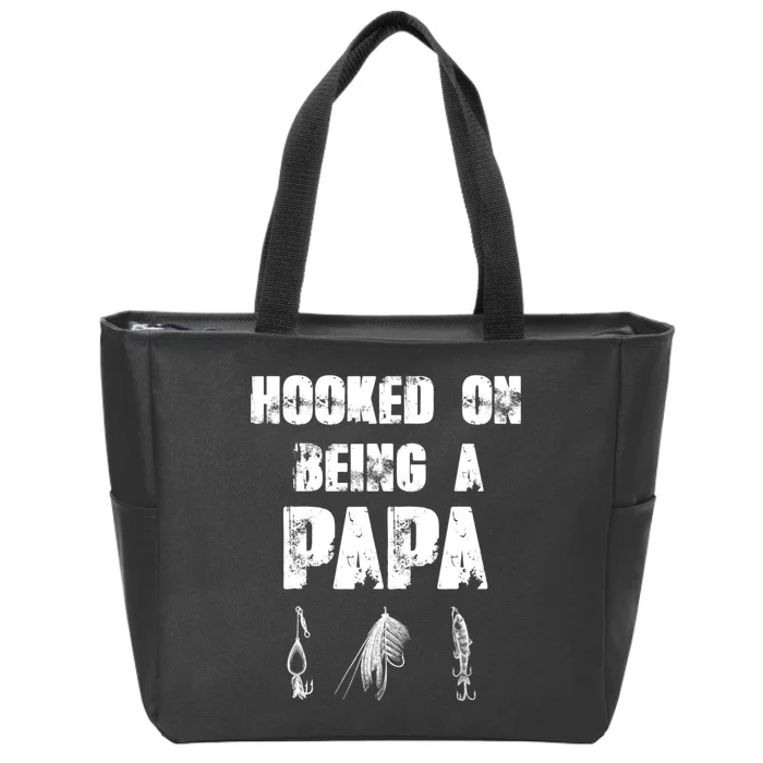 Hooked On Being A Papa Funny Fishing Gift Zip Tote Bag