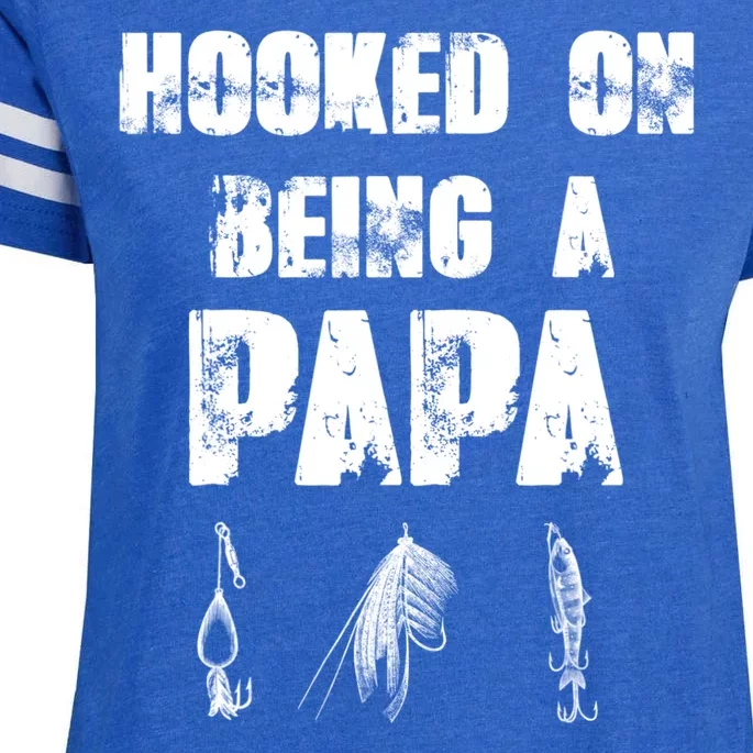 Hooked On Being A Papa Funny Fishing Gift Enza Ladies Jersey Football T-Shirt