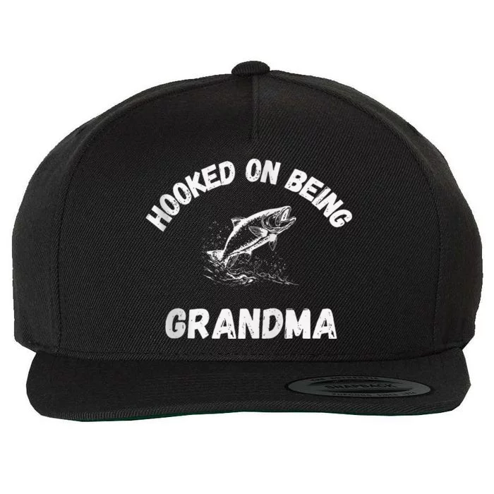 Hooked On Being Grandma Fishing Graphic Fish Design Zip Wool Snapback Cap