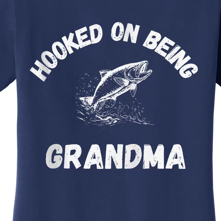 Hooked On Being Grandma Fishing Graphic Fish Design Zip Women's T-Shirt