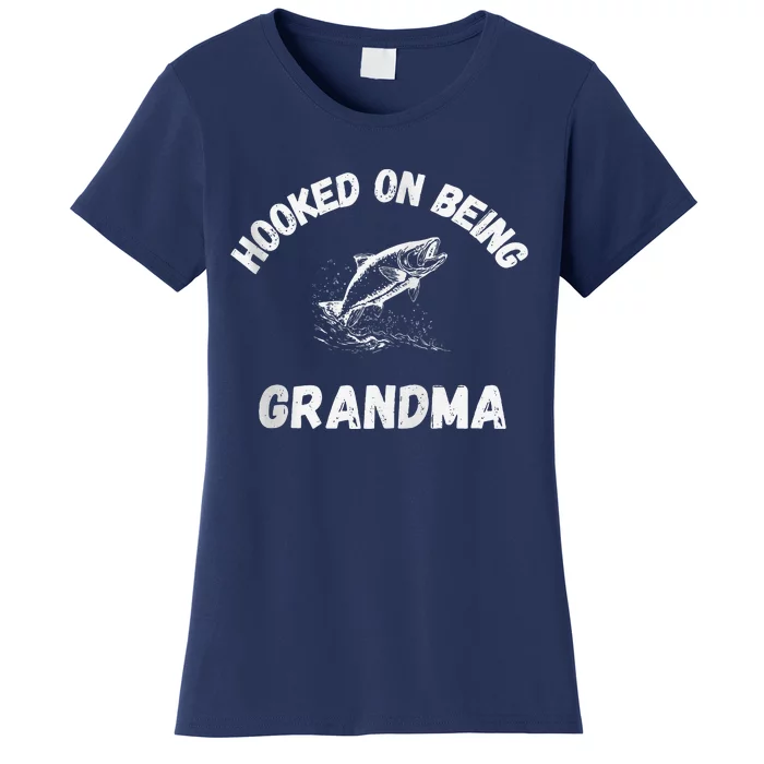 Hooked On Being Grandma Fishing Graphic Fish Design Zip Women's T-Shirt