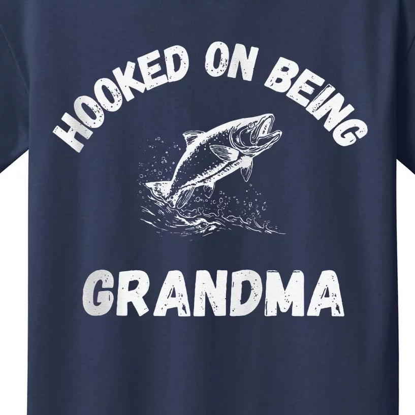 Hooked On Being Grandma Fishing Graphic Fish Design Zip Kids T-Shirt